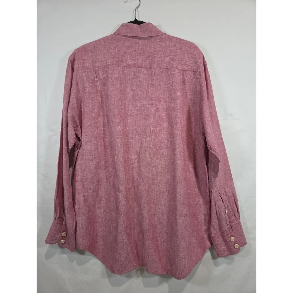 Tommy Bahama 100% Linen Mens Medium Button Up Long Sleeve Red Beach Island Relax